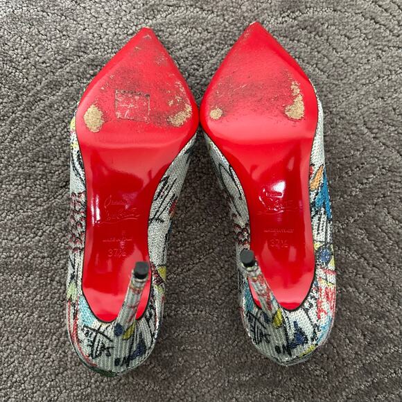 Christian Louboutin Decolette 554 100 Paillette Pump Sequin Multicolor Size 37.5 - Picture 12 of 15